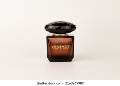 Kaliningrad, Russian Federation - 06.18.2022 Crystal Noir Versace Perfume Bottle Old Design Isolated