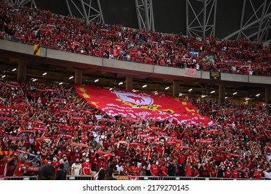 Kallang-Singapore-15JUL2022-Unidentified Fan Of Liverpool In Action During Pre-season Against Crystal Palace At National Stadium,singapore