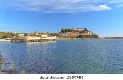 Kallbadeuset and the fortress Varbergs Fästning in Sweden