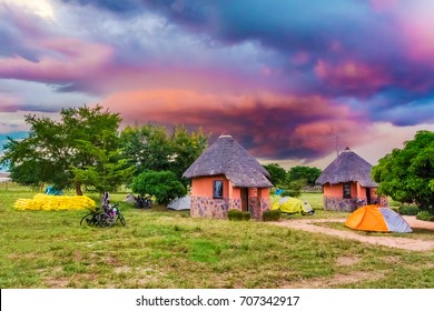 Kalomo, Zambia - April 6, 2015: Picturesque Sunset  Landscape Over Camp Near Kalomo In Zambia