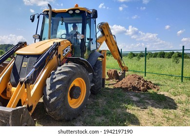 Kaluga, Russia June 11, 2019: jcb excavator, construction work and digging.new