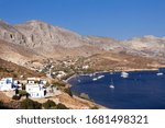 Kalymnos. View of Emborios in the north of the island. Aegean sea, Dodecanese Islands, Greece
