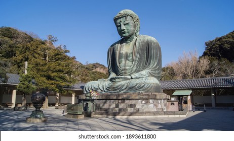 Kamakura City, Province of Kanagawa, Japan - Feb 05, 2018 - The famous symbol of Kamakura: The Great Buddha 