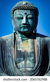 Kamakura, Kanagawa Prefecture, Japan - October 23, 2021:  The Great Buddha, or Kamakura Daibutsu, the 43 foot tall and 103 ton statue which was completed in 1252