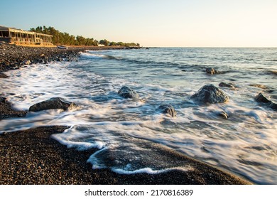 Kamari Greece Black Sand Beach And Ocean