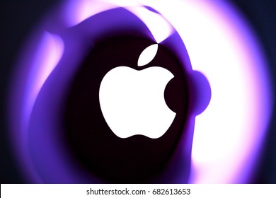 KAMBERK, CZECH REPUBLIC - MARCH 16, 2015:Detail Of Apple Logo On Mac Book Air Reflecting In Transparent Foil.