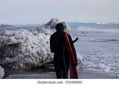 Kamchatka. Pacific Ocean. Winter Surfing.