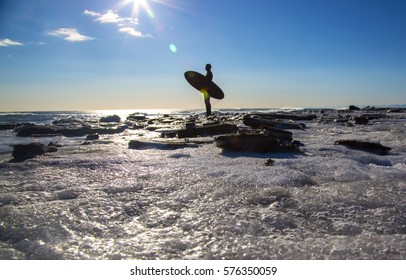 Kamchatka. Pacific Ocean. Winter Surfing.