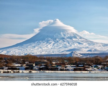 Kamchatka Peninsula. Russia .  Village Klyuchi.April 24,2017;
The volcano of Klyuchevskaya sopka. (4800 m) is the highest active volcano of Eurasia.