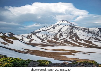 Kamchatka Peninsula, Russia. World popular tourist destination, Koryaksky volcano. Russian tourism and mountaineering