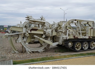 Kamensk - Shakhtinsky, Rostov Region, Russia, October 3, 2020 Military Engineering Vehicles. Fast Trenching Vehicle BTM In Patriot Park.