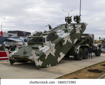 Kamensk - Shakhtinsky, Rostov Region, Russia, October 3, 2020 Military Vehicles. Sapper Technology. Towing Motor Boat BMK-T On The Chassis Of The KRAZ Truck In The Patriot Park.