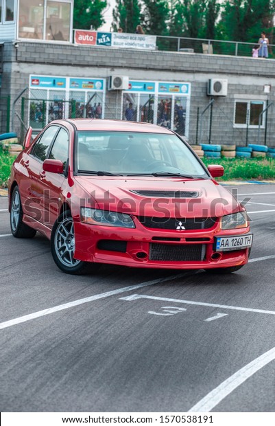 Kamenskoe, UKRAINE - AUGUST 28  2019 : Mitsubishi\
Lancer Evolution on\
track