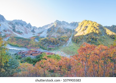 Kamikochi National Park in the Northern Japan Alps of Nagano Prefecture, Japan. Beautiful mountain in autumn leaf