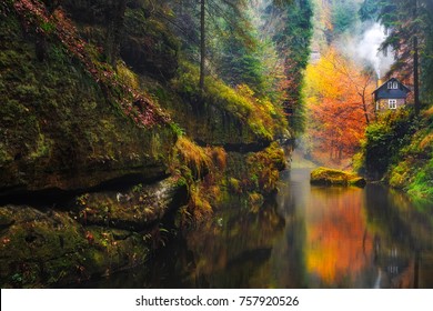 The Kamnitz Gorge In Saxon Switzerland National Park