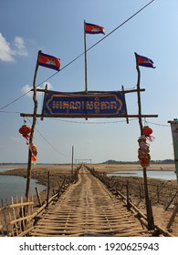 Kampong Cham, Cambodia - 30th January 2020 : One of famous tourist spot in Koh Pen, Cambodia which is known for the longest bamboo bridge in the world.