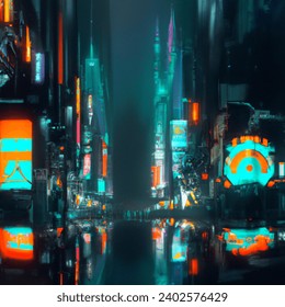 Kan du lage en science fiction scene med tre skilt som viser ikoner for AI, Klima og energi. bildet skal være i Bladerunner stil og 3d realistisk