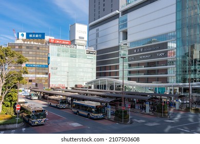 KANAGAWA, JAPAN - 15 January 2022：Scenery in front of Yokohama station , Japanese translation " yokohamaeki "