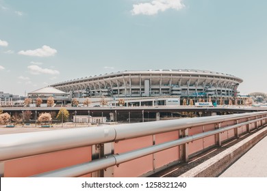 Kanagawa, Japan - April 13, 2017: Nissan Stadium (International Stadium Yokohama) Photographed From The Road Nearby