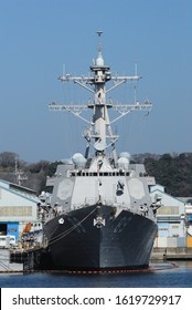 Kanagawa, Japan - February 20, 2010:United States Navy USS Mustin (DDG-89), Arleigh Burke-class Destroyer.