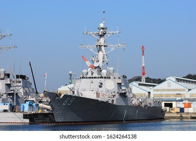 Kanagawa, Japan - February 20, 2010:United States Navy USS Mustin (DDG-89), Arleigh Burke-class Destroyer.