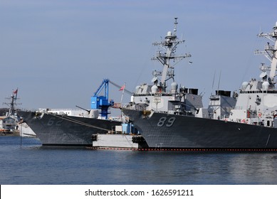 Kanagawa, Japan - February 20, 2010:United States Navy USS Fitzgerald (DDG-62) And USS Mustin (DDG-89), Arleigh Burke-class Destroyer.