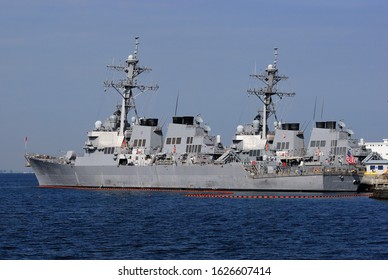 Kanagawa, Japan - February 20, 2010:United States Navy USS Curtis Wilbur (DDG-54), Arleigh Burke-class Destroyer.