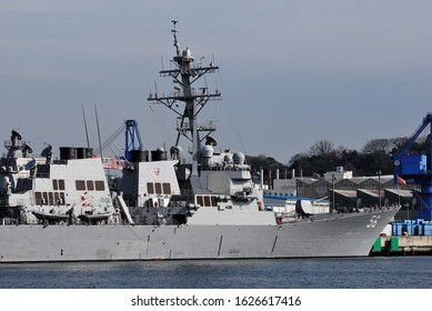 Kanagawa, Japan - February 20, 2010:United States Navy USS John S. McCain (DDG-56), Arleigh Burke-class Destroyer.