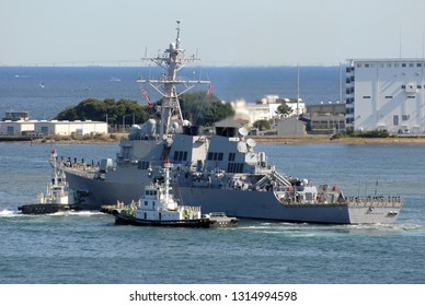 Kanagawa, Japan - October 21, 2007:United States Navy USS Fitzgerald (DDG-62), Arleigh Burke-class Destroyer.