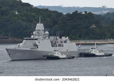 Kanagawa, Japan - September 05, 2021:Royal Netherlands Navy HNLMS Evertsen (F805), De Zeven Provincien-class frigate.