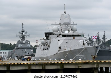 Kanagawa, Japan - September 05, 2021:Royal Netherlands Navy HNLMS Evertsen (F805), De Zeven Provincien-class frigate.