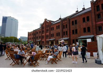 Kanagawa Prefecture Japan - Sept 14, 2019: Food Park. Yokohama Red Brick Warehouse Historical Building That Is Used As A Complex That Includes A Shopping Mall, Event Venues