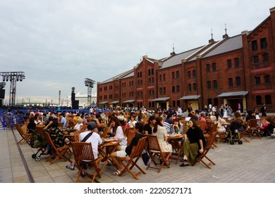 Kanagawa Prefecture Japan - Sept 14, 2019: Food Park. Yokohama Red Brick Warehouse Historical Building That Is Used As A Complex That Includes A Shopping Mall, Event Venues