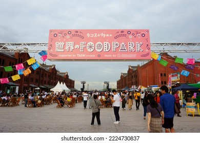 Kanagawa Prefecture Japan - Sept 14, 2019: Food Park. Yokohama Red Brick Warehouse Historical Building That Is Used As A Complex That Includes A Shopping Mall, Event Venues