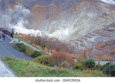 KANAGAWA-JAPAN-OCTOBER 30 : View Of Nature Of Owakudani Mountain In Hakone Town Of Japan, October 30, 2018, Kanagawa Province, Japan