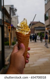 Kanazawa's Famous Ice Cream Topped With Gold Leaf, Kanazawa, Japan.