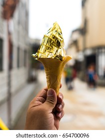 Kanazawa's Famous Ice Cream Topped With Gold Leaf, Kanazawa, Japan.