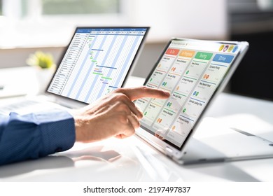 Kanban Schedule Management. Working On Multiple Laptops