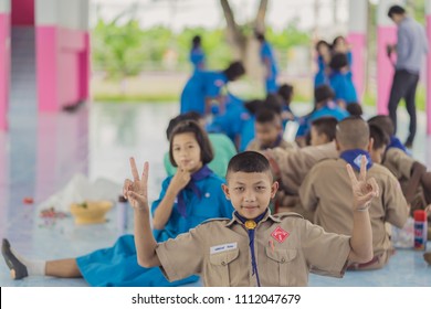 KANCHANABURI THAILAND - JUNE 13 : Unidentified Teacher and students help each other to create a tray with pedestal for The Teachers’ Day on June13,2018 at Watkrangthongratburana school in Kanchanaburi - Shutterstock ID 1112047679