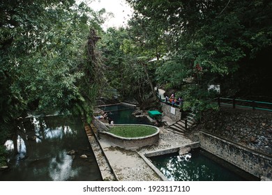 KANCHANABURI, THAILAND - JUNE 5, 2018: Hindad Hot Spring In Kanchanaburi. Tourists Enjoying Bathing In Natural Hot Springs In Thailand.