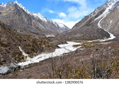 Kanchenjunga Trek In Himalaya, Nepal. Near Lhonak Village - Start Point To Kanchenjunga Base Camp
