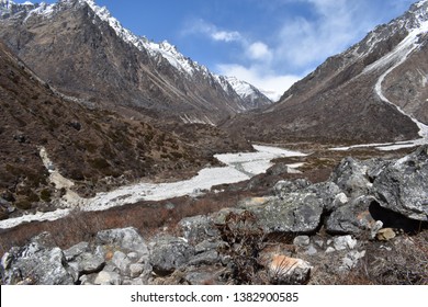 Kanchenjunga Trek In Himalaya, Nepal. Near Lhonak Village - Start Point To Kanchenjunga Base Camp
