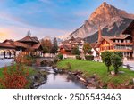 Kandersteg, Switzerland old town view at twilight.