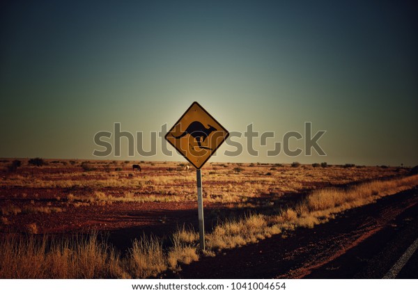 Kangaroo Road Sign in\
the Australian Outback