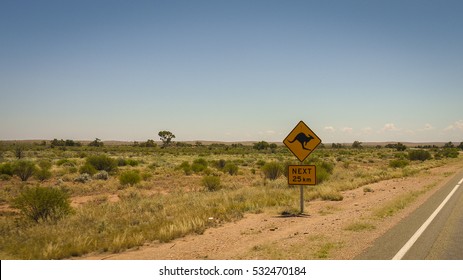 Kangaroo Road Sign In The Outback Of Australia