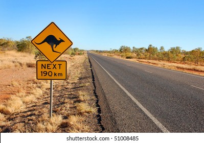 Kangaroo Warning Sign In Central Australia