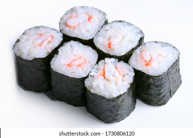 Kani maki sushi rolls, Kani Maki or Kani stick & fish roe with mayonnaise wrapped in sushi rice  japanese food style 