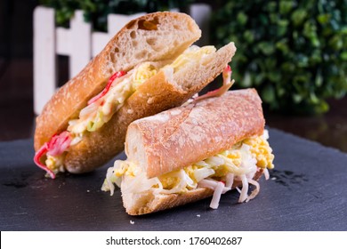 Kani Wasabi Mayo Sandwich With Chopped Cabbage And Scrambled Egg