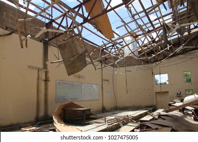 KANO, NIGERIA - September 8, 2015: Badly Damaged Lecture Hall At The Federal College Of Education, Attacked By Boko Haram Insurgent Gunmen Who Detonated A Bomb In The Classroom September 17, 2014.