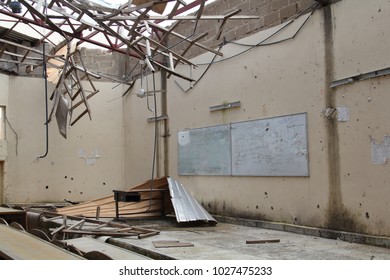 KANO, NIGERIA - September 8, 2015: Badly Damaged Lecture Hall At The Federal College Of Education, Attacked By Boko Haram Insurgent Gunmen Who Detonated A Bomb In The Classroom September 17, 2014.